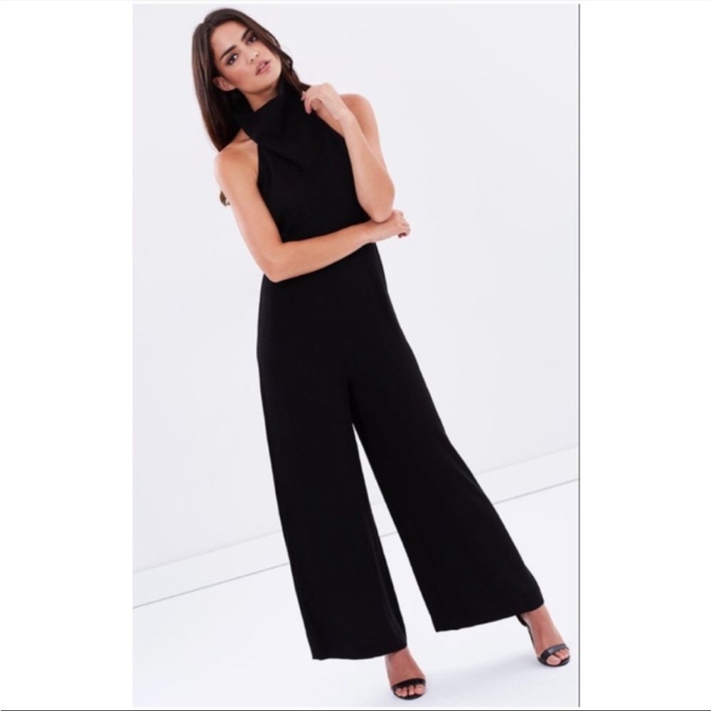 Shona Joy Black Funnel Neck Backless Wide Leg Jumpsuit Open Back Sleeveless 6